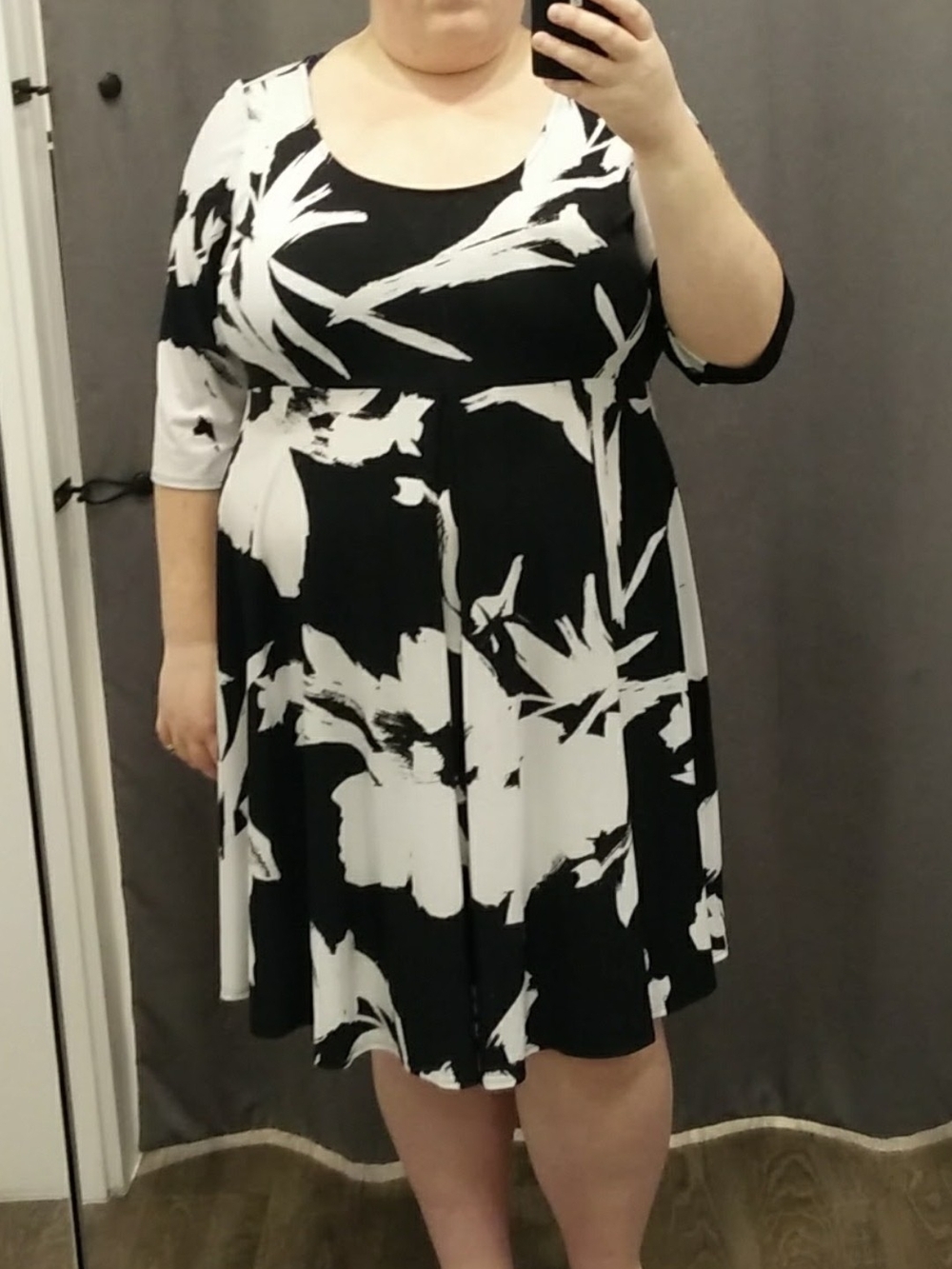 Lane Bryant Black and White Floral Fit & Flare Dress